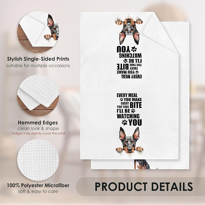 Doberman Kitchen Towel Gifts for Dog Lovers Decorative Set of 2, Dobermann Dish Towels Dishcloths Tea Towels, Dobie Pinscher Waffle Weave Microfiber Hand Towel for Kitchen Bathroom Decor 16x24