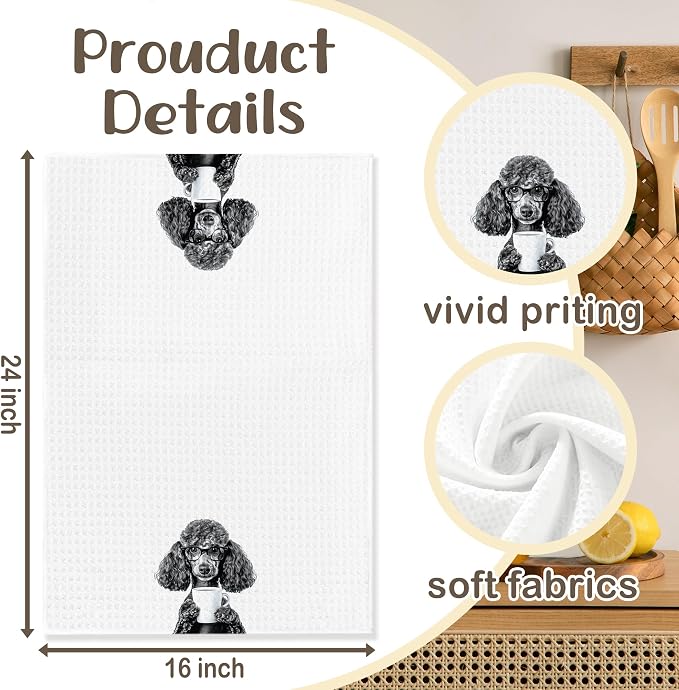 Funny Poodle Kitchen Towels, Dog Kitchen Accessories, Dog Chef Gifts for Women Decorative Hand Towels for Kitchen Decor, Coffee Lovers Gifts Dish Tea Towel, 16x24 Inch