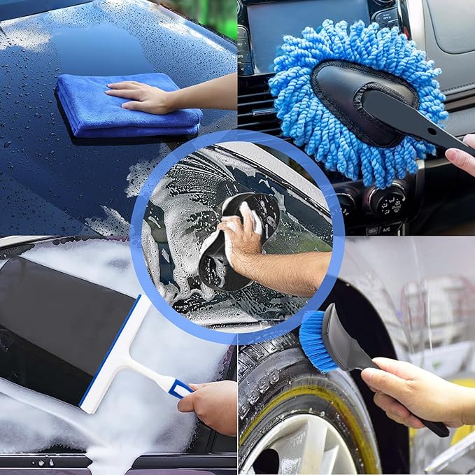LIANXIN 37Pcs Car Wash Kit Cleaning Kits with Foam Gun Sprayer Bucket Towels Tire Brush Wash Mitt Sponge Duster Brush Car Wash Detailing Kit is Complete Car Care Tools