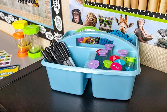 Teacher Created Resources Light Blue Portable Plastic Storage Caddy 6-Pack for Classrooms, Kids Room, and Office Organization, 3 Compartments