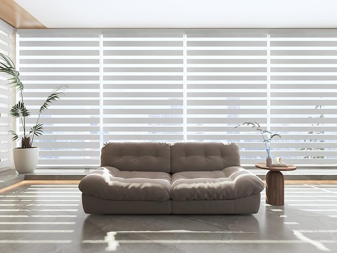 MYshade Roller Shades Zebra Blinds for Windows Cordless Day and Night Light Filtering Dual Layer Roller Blinds 39" x 72" White