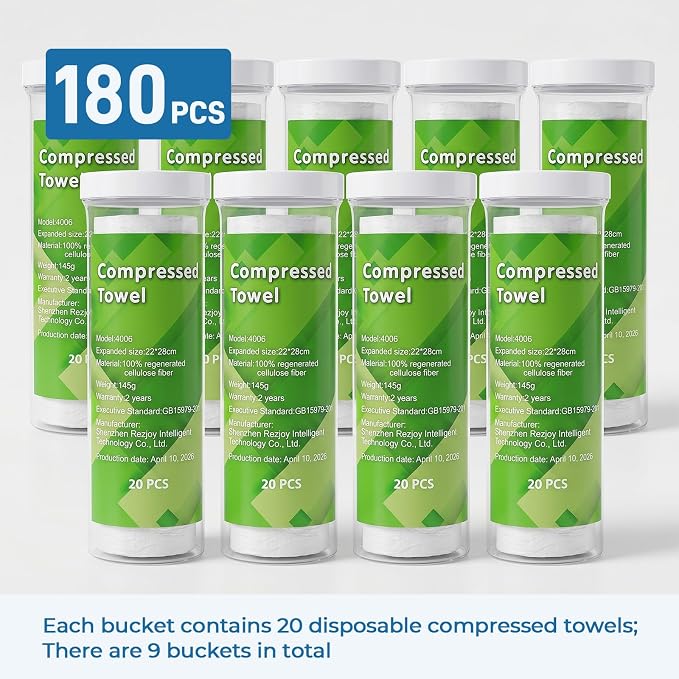 180 Pcs Compressed Face Towel Refills (9 Tubes) for Hot Towel Dispenser, Disposable Bamboo Refill Pucks for Smart Hot Face Towel Heater Machine, Daily Skincare Bathroom Spa