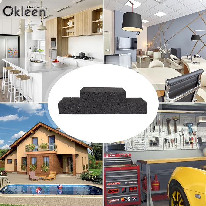 Big Sponge. Made in Europe. 6 Pack, Black. 8.9x4.3x2.4 Inch Extra Large Odorless Commercial Sponge for All Purpose Cleaning