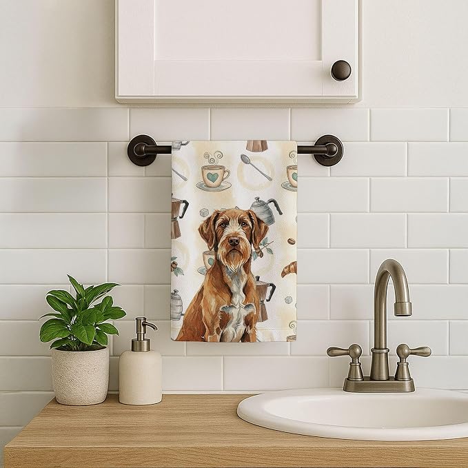 Caroline's Treasures Wirehaired Pointing Griffon Coffee Bar Kitchen Towel Velour Plush Front and Cotton Loop Back Machine Washable