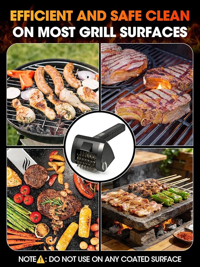Electric Grill Brush, Cordless Rechargeable BBQ Cleaner, 2-Speed Control, 304 Stainless Steel Removable Brush Head for BBQ Grates & Outdoor Grills