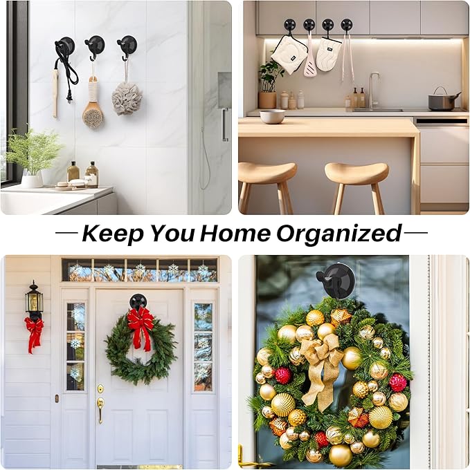 5 Pack Wreath Door Hanger, Heavy Duty Suction Cup Hooks with Adhesive Suction Tab, Removable Wreath Holders for Front Door and Window, No Damage Christmas Garland Door Hanger, Holds up to 11 Lbs