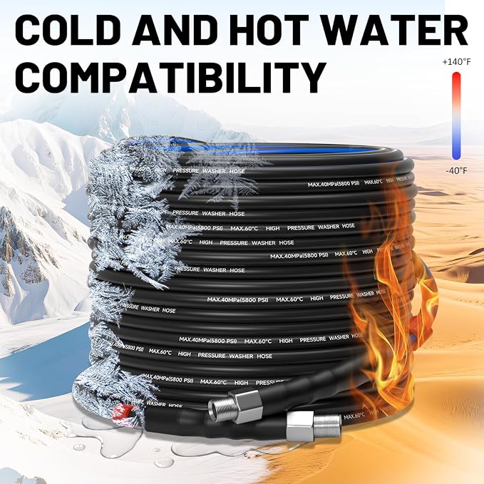Sewer Jetter Kit for Pressure Washer 200FT, Drain Cleaner Hose 5800PSI 1/4 Inch NPT Corner with Sewer Cleaning Tool High Pressure Nozzle and Spanner Waterproof Tape