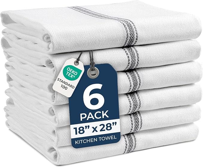 LANE LINEN Kitchen Towel Set - 100% Cotton, Black Dish Towels, Absorbent Tea Towels, Soft & Durable, Reusable Hand Towels, 14” x 25”, 6-Pack