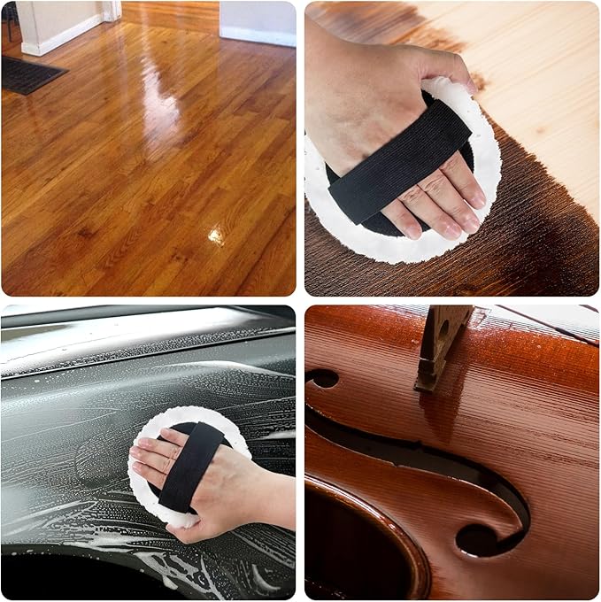 4 Pcs 5'' Reusable Lambswool Applicator Pads for Wood Stain, Waxes & Oil-Based Finishes