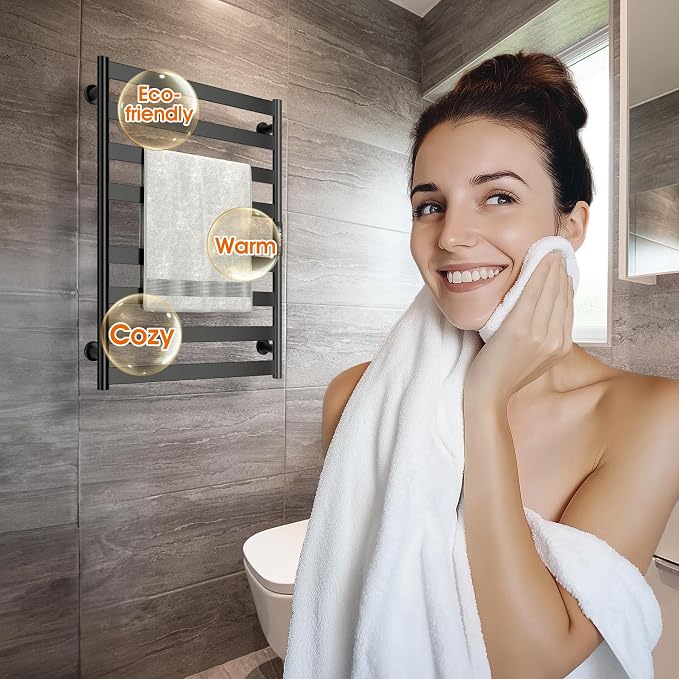Paraheeter Wall Mounted & Freestanding Heated Towel Rack for Bathrooms. Electric Towel Warmer Rack Heater, Stainless Steel Black. CSA Certified.