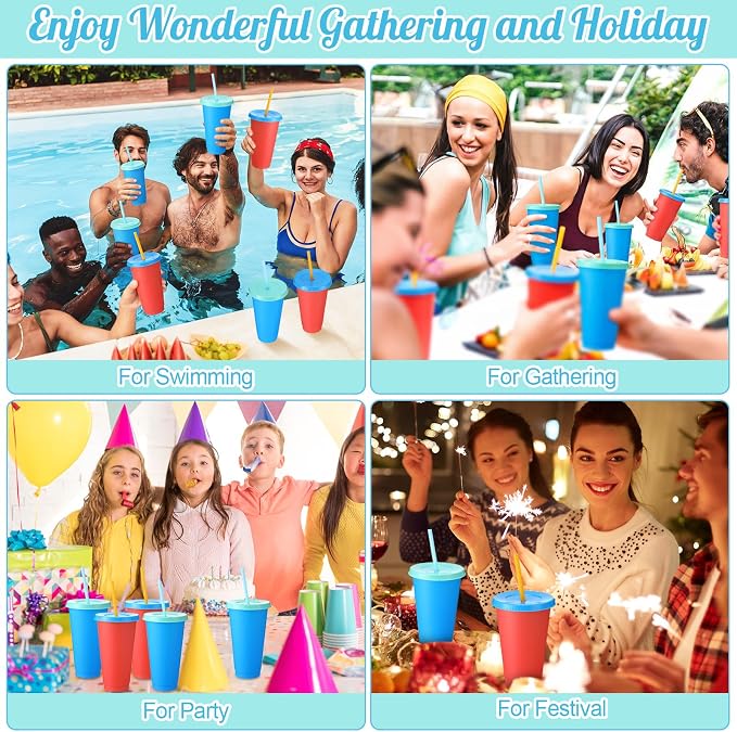 Honeydak 30 Pack Tumbler with Straw and Lid Bulk Cups for Gifts Water Bottle Iced Coffee Travel Mug Cup Reusable Plastic Tumblers for Party Birthdays 24-27 oz (Blend Color)