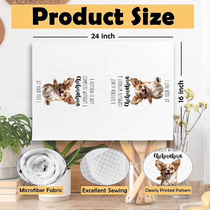 Chihuahua Dog Kitchen Towels Set of 2, Funny Dog Kitchen Decor, Dogs Gifts for Women Men Hand Towel, Pet Owner Gift Decorative Tea Towels Dish Towel 16x24 Inch