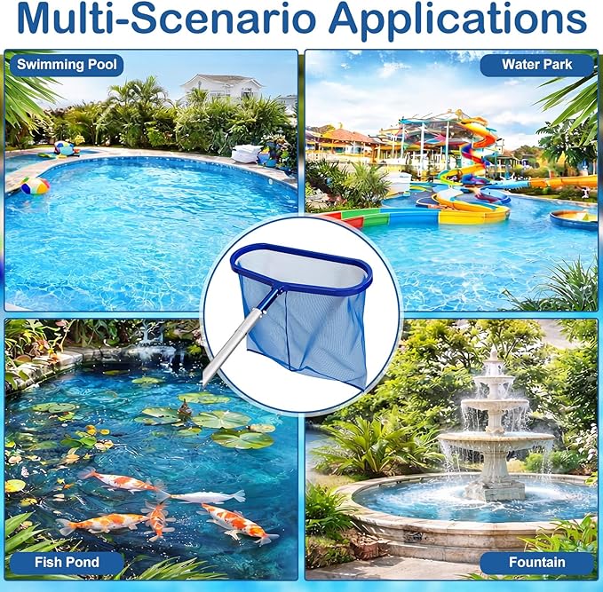20 Inch Pool Skimmer Net with 15.7 in Aluminum Rod Heavy Duty Fiberglass Swimming Pool Leaf Skimmer Net, Leaf Rake Cleaning Tool Detachable Poles, Easy Scoop Edge, Debris Pickup Removal