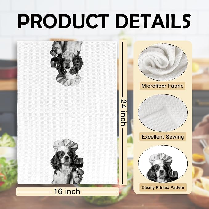 Funny Chef Cavalier King Charles Spaniel Kitchen Towels Set of 2, Dog Charles Spaniel Gifts for Women Dish Tea Towels for Kitchen, Dog Mom Lovers Owner Gifts Decorative Hand Towel, 16x24 Inch