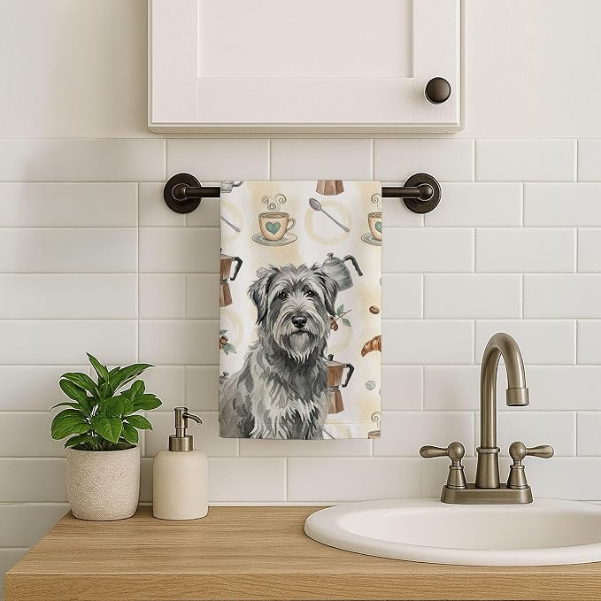Caroline's Treasures Gray Briard Coffee Bar Kitchen Towel Velour Plush Front and Cotton Loop Back Machine Washable