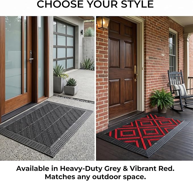Heavy-Duty Outdoor Door Mat– Modular Interlocking Bristle Boot Scraper – All-Weather Mud & Snow Shoe Cleaner for High-Traffic Entryway, Garage, & Patio (Gray, 18" x 30")