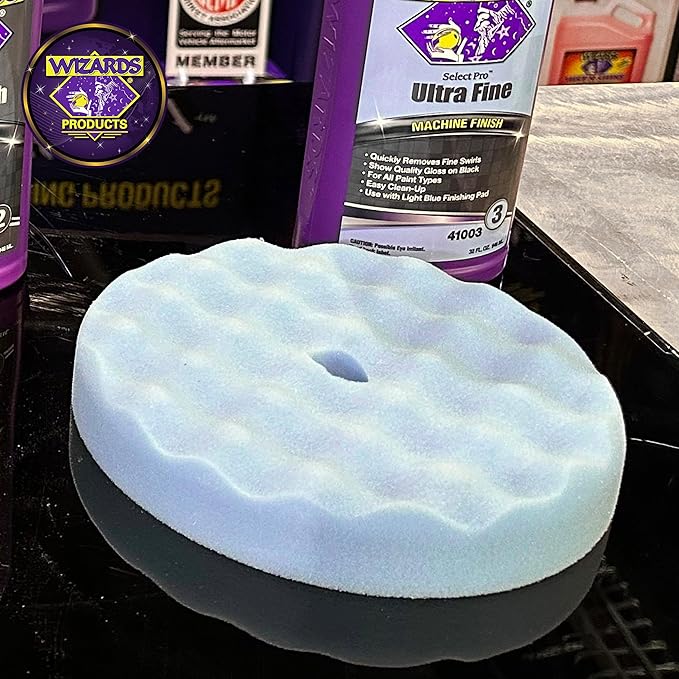 Wizards Ultra Buffing Pad - Removes Swirls and Provides a Smooth Finish - Soft Density US Foam with Recessed Back Grip Hold - Works with All Swirl Removing Auto Detailing Supplies - 8" x 1.5"