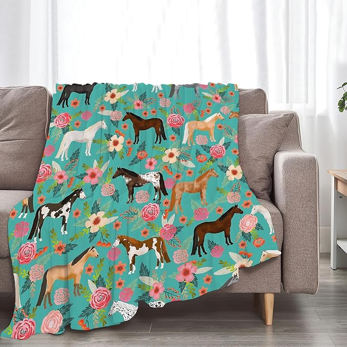 Tijuboni Horse Throw Blanket Horse Gifts for Girls Boys Women Men Kids Adults Soft Flannel Fleece Blanket for Couch Sofa Bed Home Decor 60"x80"