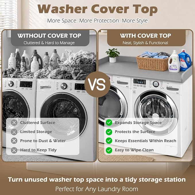Royxen Washer Dryer Countertop with Solid Wood Core,54“W x 27.5D Laundry Countertop with Edge Rails,Washer and Dryer Topper for Laundry Room Organization (Grey)
