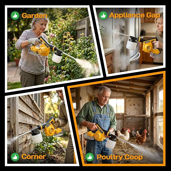 Electric Diatomaceous Earth Duster Compatible with DeWalt 20V/60V Battery (No Battery), Variable Speed, 3-in-1 Garden Dust Applicator/Blower/Vacuum Cleaner with 800mL Capacity