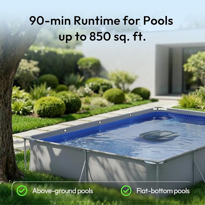 Bubot 300P Cordless Pool Vacuum, Robotic Pool Cleaner with Industry Leading Suction Power, DirtLock Tech 2.0, Auto Parking, Double Filtering for Above-Ground Flat Pools up to 850 Sq.Ft. Space Gray