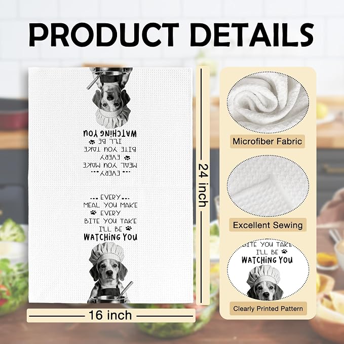 Funny Beagle Dog Kitchen Towels 16x24 Inch Set of 2 | Beagle Gifts for Women Men Dish Tea Towels for Kitchen, Dog Lover Mom Dad Owner Gifts Decorative Hand Towel