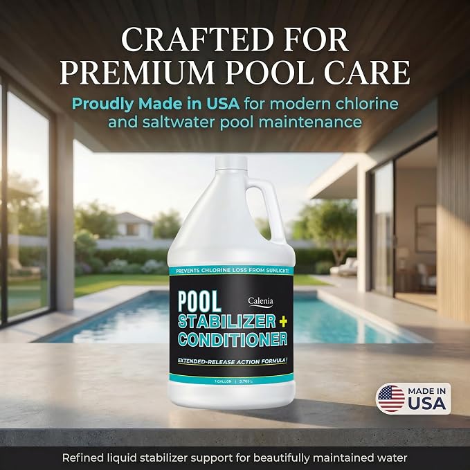 Pool Stabilizer - Cyanuric Acid Pool Stabilizer, Liquid Chlorine Stabilizer for Pool Chemicals, Swimming Pool Conditioner Stabilizer, for Salt Pool & Chlorine, 1 Gallon, Calenia