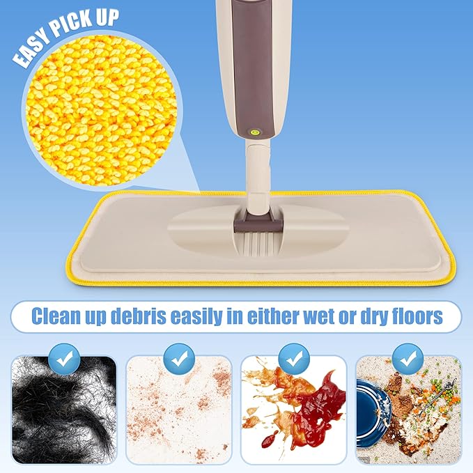 HOMTOYOU Spray Mops with 9 Reusable Pads: Wet Mop for Hardwood Tile Wood Laminate Vinyl - Absorbs Pet Hair Dust