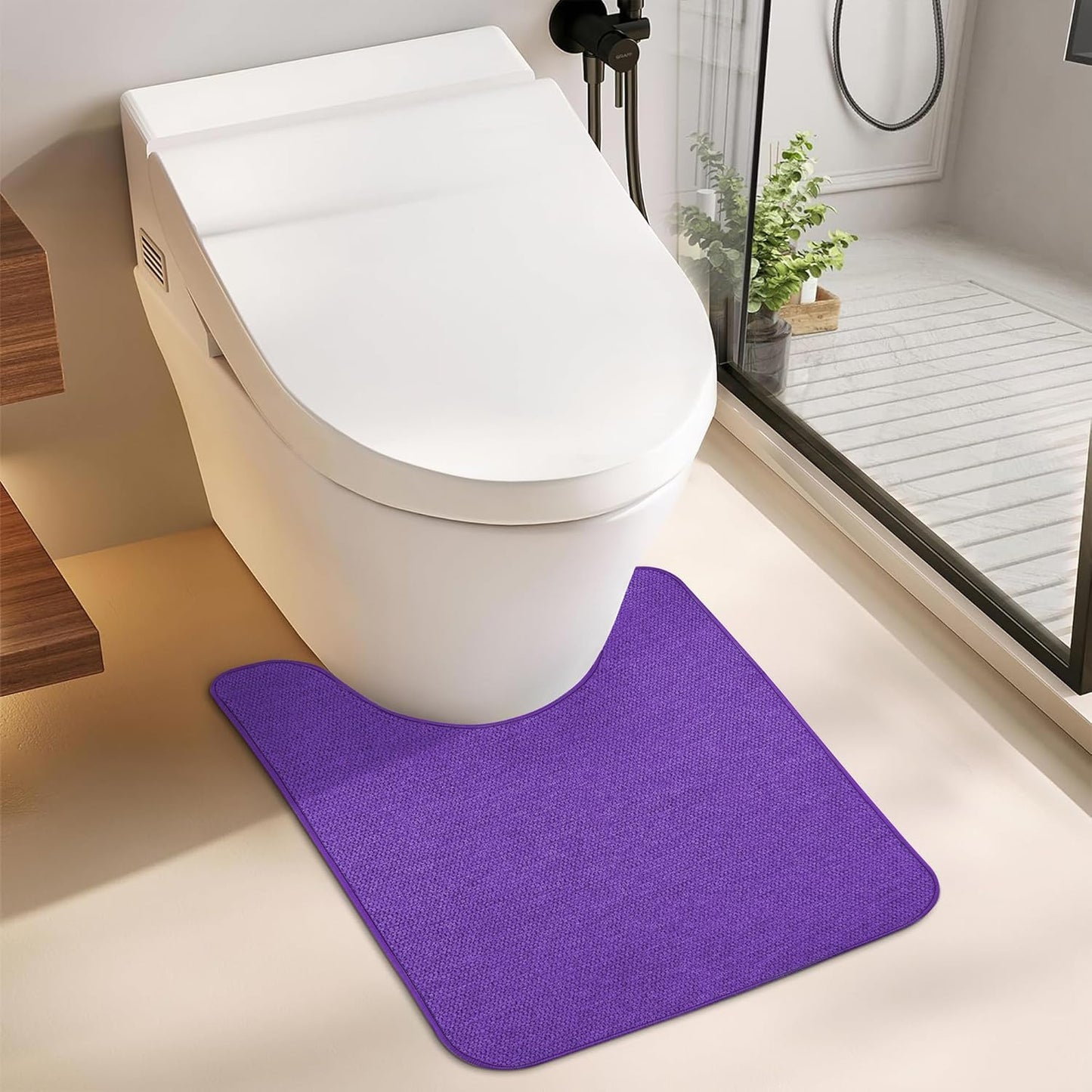 Toilet Rugs U Shaped Bathroom Rug,Machine Washable Non Slip Quick Dry Super Absorbent Ultra Thin Toilet Mats for Bathroom Toilet.Purple,1'8"x2'(20x24inch)