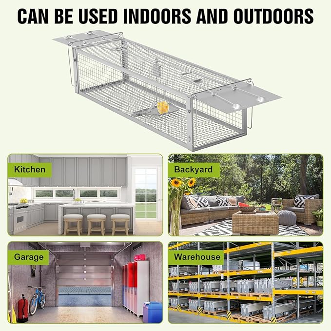 2-Door Humane Live Animal Trap – Catch and Release Cage for Rats, Mice, Chipmunks, Squirrels | Reusable Indoor Outdoor Rat Trap | 16.53 x 6.1 x 4.33 Inch