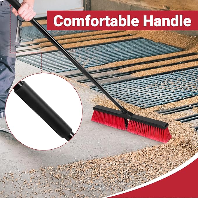Floor Scrub Brush and 2Pack 24-inches Push Brooms, 2 in 1 Floor Brush and 24" Outdoor Push Broom Brush for Floor Cleaning