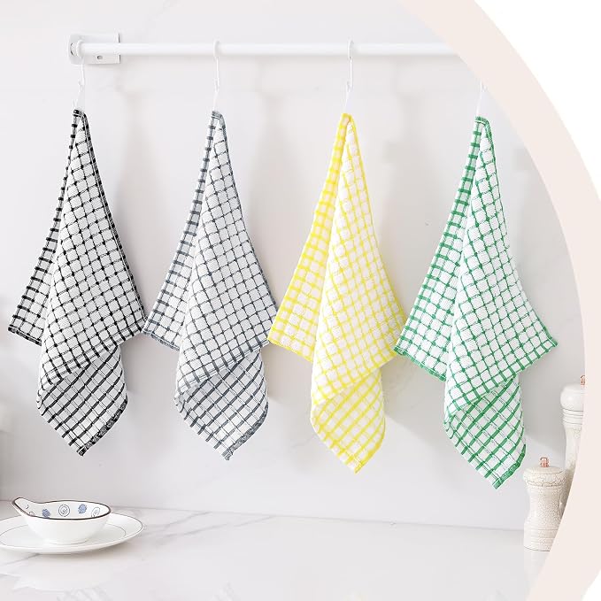 Kitinjoy Cotton 16 Pack Terry Kitchen Dish Cloths, 12 x 12 Inches Super Soft and Absorbent Dish Rags, Quick Drying Dish Towels for Washing Dishes, Multi-Colored