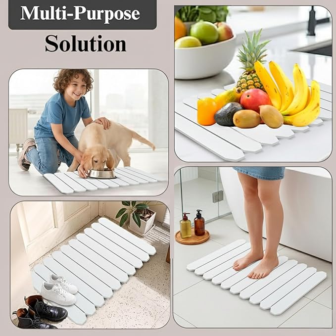 Stone Drying Mat 24β³Γ16β³ Large - Ultra Fast Absorbent Kitchen Counter & Bathroom Mat, Diatomaceous Earth Foldable Non-Slip for Dishes, Pets, Plants