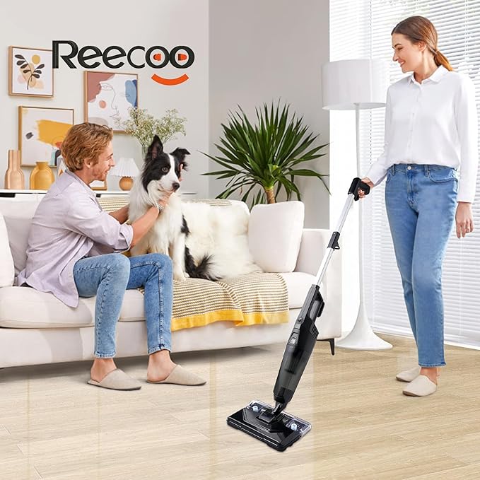 REECOO Lightweight Vacuum Cleaners for Home, Unique Vacuum and Mop Combo - 3 Dust Filters/Microfiber Pads, Corded Stick Vacuums & Electric Brooms - 600W 25Kpa Suction for Kitchen, Bedroom, Living Room