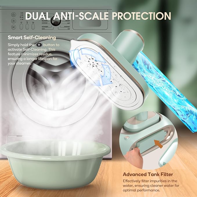 Newbealer 2In1 Pro Station Iron, 1550W Turbo Steam, 1.2L Tank (Green) | Hanging Garment Steamer, 3-Level Steam & 3 Dry Ironing, 30s Heat Up, Self Clean, Auto-Off, Versatile for Home/Hotel/Boutique