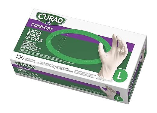 CURAD Comfort Disposable Medical Latex Gloves, Powder-Free, Textured, Premium Quality for Healthcare Professionals, Size Large, Case of 1,000