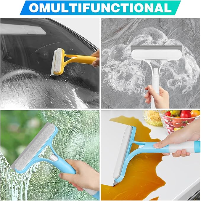 3-in-1 Spray Window Water Absorber Cleaner Scraper, Scraper with Spray Device, for Shower Glass, Mirrors, Cars, Household Window Cleaning Tools (Yellow, Blue, White)