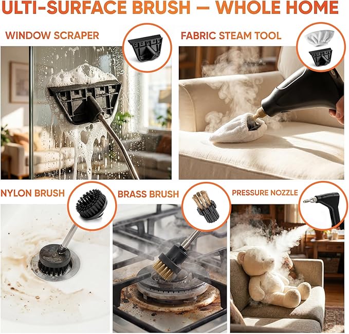 Handle High Pressure Steam Cleaner - Portable Steamer with 1.8L Water Tank, 15s Heat-Up, 6 Level Adjustable Steam Modes, Steam Cleaner for Home, Car Detailing, Dirt, Grease, Grout, Tile