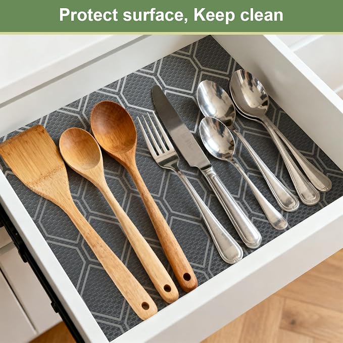 Non-Adhesive Shelf Liner Roll - Easy to Cut EVA Shelf Drawer Liners, Waterproof No-Slip Cabinet Drawer Mat for Kitchen, Refrigerator, Bathroom, 12" x 118", Grey