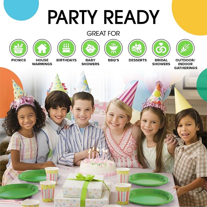 Exquisite Party Solids Lime Green Plastic Plates For Party Supplies 7" Lime Green Disposable Plates Heavy Duty 50 Pcs Plastic Dinnerware Sets Heavy Duty 350 GSM Disposable Dinnerware Set