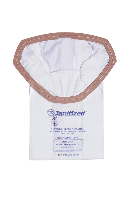 Janitized JAN-PTSCP6-2(10) Premium Replacement Commercial Vacuum Bag for ProTeam Super Coach Pro 6, GoFree Pro & ProVac FS 6 Qt. Vacuums(10-10 Packs)