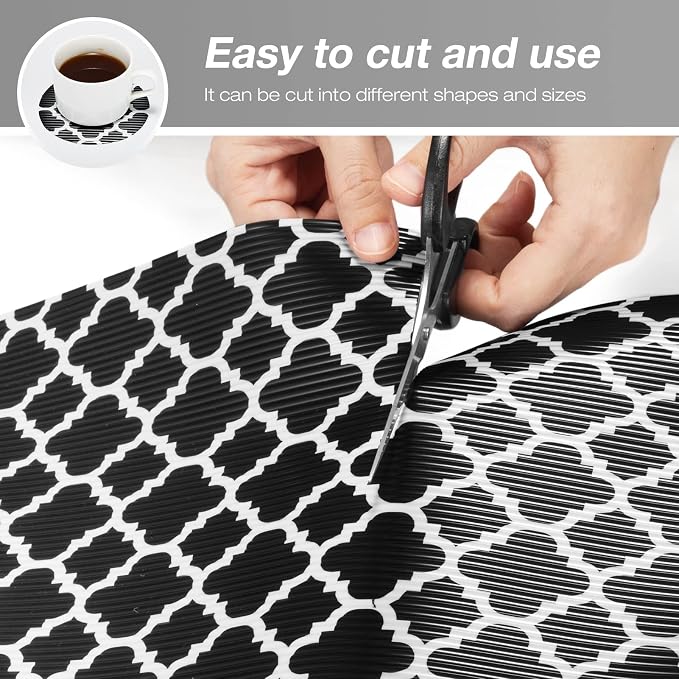 Glotoch Shelf Liners for Kitchen Cabinets 12โ x 20 ft, Non Slip Drawer Liner, Waterproof Cabinet Liner for Wire/Pantry/Closet/Dresser-Non Adhesive, Heavy Duty, Quatrefoil, Black&White