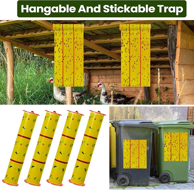Qualirey Giant Sticky Fly Traps, Fly Strips for Indoor Outdoor Hanging Flying Tapes Non Toxic Ribbon Fruit Gnat Killer for Mosquito Plants House Horse Stable(30 ft,Yellow,15 Pcs)