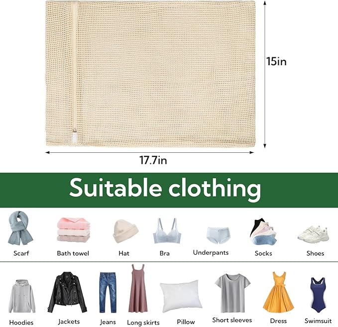20-Piece Large Cotton Mesh Laundry Bags Set with Zipper, Delicates Wash Bags for Bras, Underwear, Socks, Shoe Wash Bag, Breathable Garment Bag for Washing Machine & Storage, Laundry Room Organization