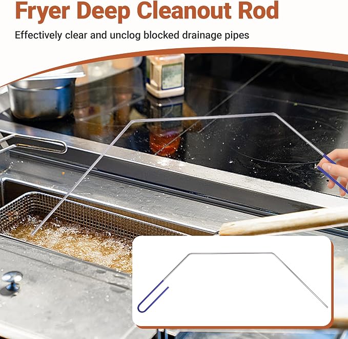 3 PCS Fryer Cleaning Tools, Deep Fryer Stainless Steel L-Shaped Brush, Cleanout Rod, Long Handle Basket Brush for Air Fryers, Deep Fryers