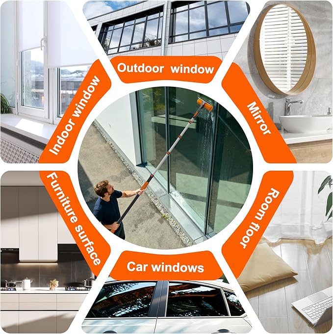 SISUPASSIE 20FT Reach 2-in-1 Window Squeegee, Professional Window Washing Kit with 3-12FT Extension Pole for Home, Indoor Outdoor Squeegee with Rotatable Head for High Windows