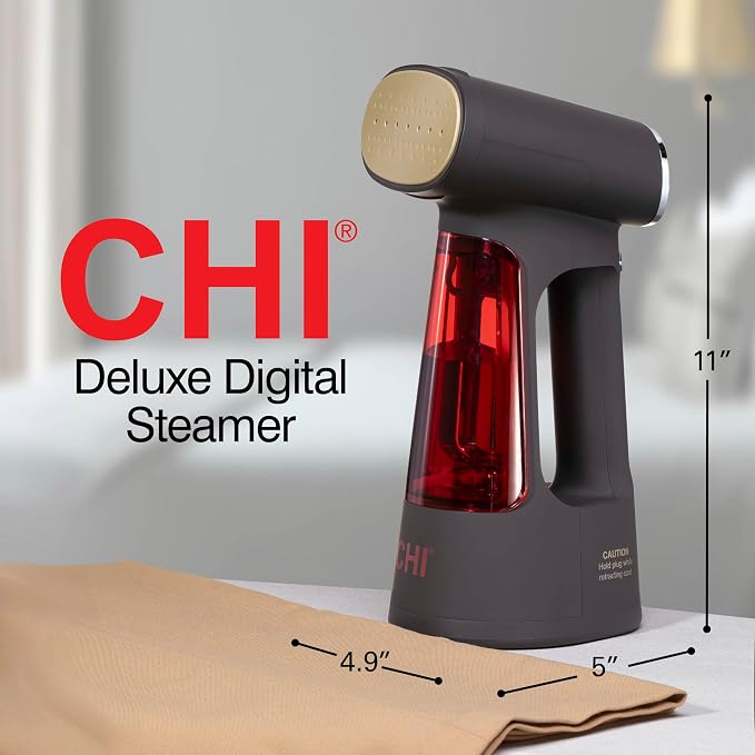 CHI Deluxe Digital 3-in-1 Handheld Garment Steamer & Steam Iron for Clothes, 9 Fabric Modes, 1725 Watts, 30-Second Heat-Up, 220 ml Water Tank, 8' Retractable Cord