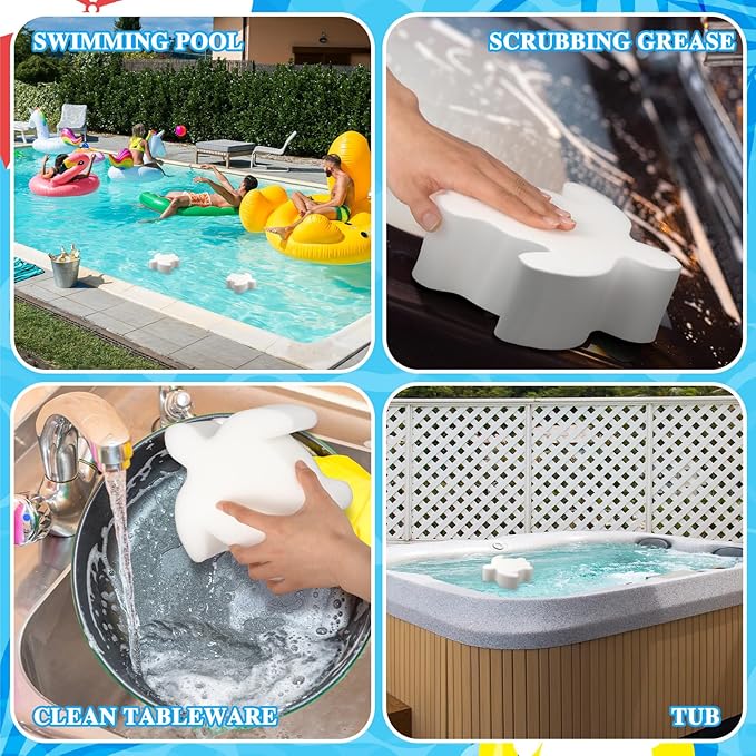 AceOrbit 4 Pack Large Size Hot Tub Sponge Bulk 8.3'' x 8'' x 2.8'' Pool Sponge Oil Absorber for Hot Tub, Spa & Pool, Cute Floating Filter for Soak up Oil & Grime Cleaning Accessories(Turtle)