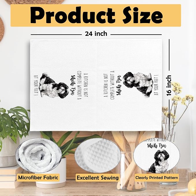 Shih Tzu Dog Kitchen Towels Set of 2, Funny Dog Kitchen Decor, Dogs Gifts for Women Men Hand Towel, Pet Owner Gift Decorative Tea Towels Dish Towel 16x24 Inch
