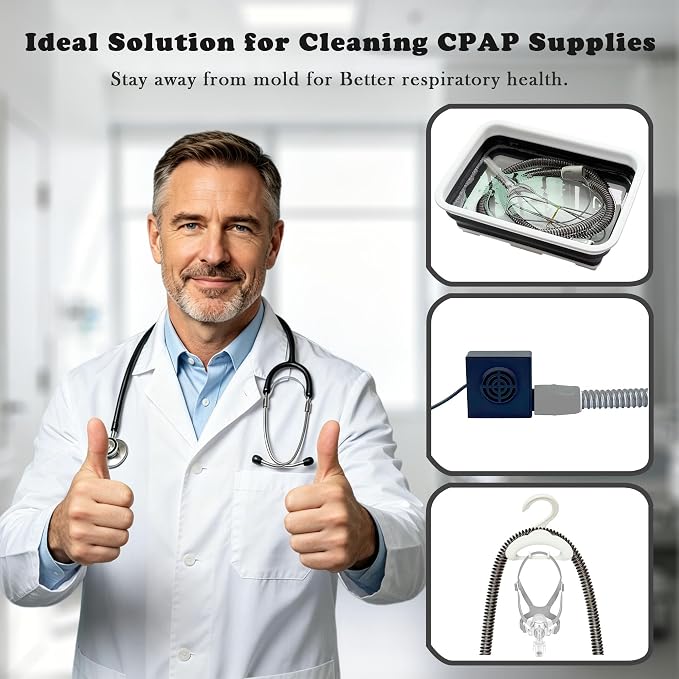 CPAP Cleaning Kit with Hose Dryer for Universal 22mm Tubing, Cpap Cleaner Supplies Includes Collapsible Wash Basin, Hose & Mask Brush, CPAP Holder & Hose End Caps | Make Cpap Cleaning Easier